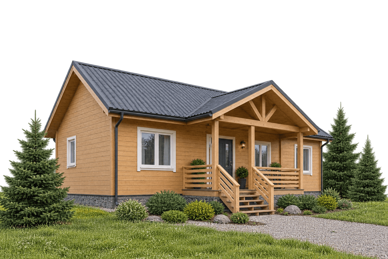 Небольшой каркасный дом 78 м² с фасадом из лиственницы